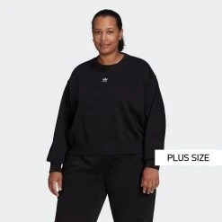 Adidas Originals Adicolor Essentials Crew Plus Size Γυναικεία Μπλούζα Φούτερ BLACK