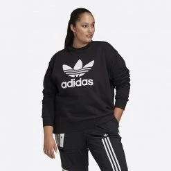 Γυναικεία Adidas Originals Trefoil Crew Γυναικείο Φούτερ Plus Size BLACK/WHITE -Γυναικεία Ρούχα Εκπτώσεις adidas originals trf crew sweat 12