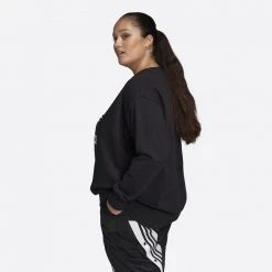 Γυναικεία Adidas Originals Trefoil Crew Γυναικείο Φούτερ Plus Size BLACK/WHITE -Γυναικεία Ρούχα Εκπτώσεις adidas originals trf crew sweat 13