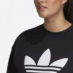 Γυναικεία Adidas Originals Trefoil Crew Γυναικείο Φούτερ Plus Size BLACK/WHITE -Γυναικεία Ρούχα Εκπτώσεις adidas originals trf crew sweat 15