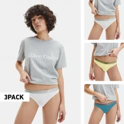 Calvin Klein Thong 3-Pack Γυναικεία Εσώρουχα TAPESTRY TEAL/WHITE/CITRINA