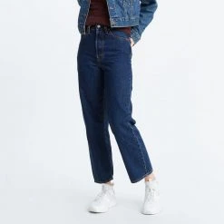 Γυναικεία Levi's Ribcage Straight Ankle Γυναικείο Τζιν Παντελόνι DARK INDIGO - FLAT FINISH