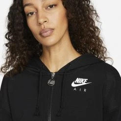 Nike Sportswear Air Fleece Top Γυναικεία Ζακέτα BLACK/BLACK/WHITE -Γυναικεία Ρούχα Εκπτώσεις nike w nsw air flc top fz 2