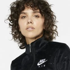 Nike Air Βελουτέ Γυναικεία Μπλούζα με Μακρύ Μανίκι BLACK/WHITE -Γυναικεία Ρούχα Εκπτώσεις nike w nsw air vlr mdcrp qz ls top 6