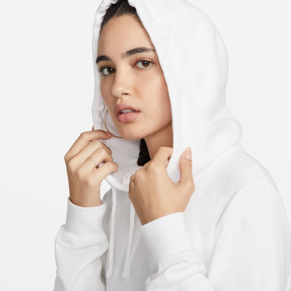 Nike Sportswear Club Fleece Γυναικεία Μπλούζα με Κουκούλα WHITE/BLACK 4 Nike Sportswear Club Fleece Γυναικεία Μπλούζα με Κουκούλα WHITE/BLACK - Image 4