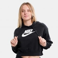 Nike Sportswear Club Fleece Γυναικεία Μπλούζα με Κουκούλα Black/White 5 Nike Sportswear Club Fleece Γυναικεία Μπλούζα με Κουκούλα Black/White -Γυναικεία Ρούχα Εκπτώσεις nike w nsw club flc gx crop hdy 10