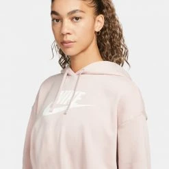 Nike Sportswear Club Fleece Γυναικεία Μπλούζα με Κουκούλα PINK OXFORD/WHITE -Γυναικεία Ρούχα Εκπτώσεις nike w nsw club flc gx crop hdy 2
