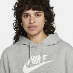 Nike Sportswear Club Fleece Γυναικεία Μπλούζα με Κουκούλα DK GREY HEATHER/WHITE -Γυναικεία Ρούχα Εκπτώσεις nike w nsw club flc gx crop hdy 6