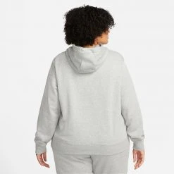 Nike Sportswear Plus Size Γυναικεία Μπλούζα Φούτερ DK GREY HEATHER/WHITE -Γυναικεία Ρούχα Εκπτώσεις nike w nsw club flc gx std po hdy p 1