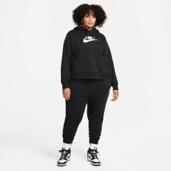 Nike Sportswear Plus Size Γυναικεία Μπλούζα Φούτερ Black/white -Γυναικεία Ρούχα Εκπτώσεις nike w nsw club flc gx std po hdy p 10