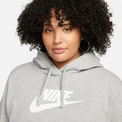 Nike Sportswear Plus Size Γυναικεία Μπλούζα Φούτερ DK GREY HEATHER/WHITE -Γυναικεία Ρούχα Εκπτώσεις nike w nsw club flc gx std po hdy p 2