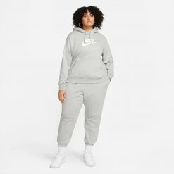 Nike Sportswear Plus Size Γυναικεία Μπλούζα Φούτερ DK GREY HEATHER/WHITE -Γυναικεία Ρούχα Εκπτώσεις nike w nsw club flc gx std po hdy p 4