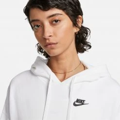 Nike Sportswear Club Fleece Γυναικεία Μπλούζα με Κουκούλα WHITE/BLACK -Γυναικεία Ρούχα Εκπτώσεις nike w nsw club flc hoodie ssnl 2