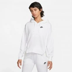 Nike Sportswear Club Fleece Γυναικεία Μπλούζα με Κουκούλα WHITE/BLACK