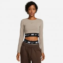 Nike Sportswear Γυναικεία Μπλούζα με Μακρύ Μανίκι MOON FOSSIL/OLIVE GREY