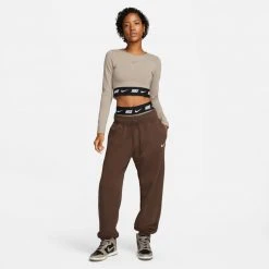 Nike Sportswear Γυναικεία Μπλούζα με Μακρύ Μανίκι MOON FOSSIL/OLIVE GREY -Γυναικεία Ρούχα Εκπτώσεις nike w nsw crop tape ls top 4