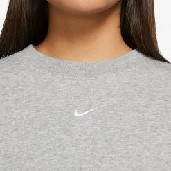 Γυναικεία Nike Sportswear Essentials Γυναικείο Φούτερ DK GREY HEATHER/WHITE -Γυναικεία Ρούχα Εκπτώσεις nike w nsw essntl clctn flc oos crw 2