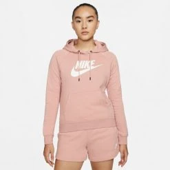 Nike Sportswear Essential Fleece Γυναικεία Μπλούζα με Κουκούλα ROSE WHISPER/WHITE