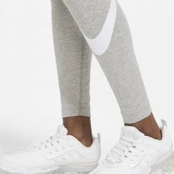 Γυναικεία Nike Sportswear Essential Swoosh Γυναικείο Κολάν DK GREY HEATHER/WHITE -Γυναικεία Ρούχα Εκπτώσεις nike w nsw essntl gx mr lggng swsh 2