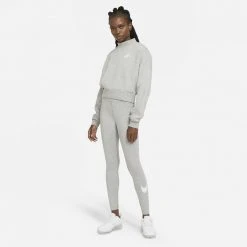 Γυναικεία Nike Sportswear Essential Swoosh Γυναικείο Κολάν DK GREY HEATHER/WHITE -Γυναικεία Ρούχα Εκπτώσεις nike w nsw essntl gx mr lggng swsh 3