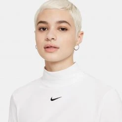 Nike Sportswear Collection Essentials Γυναικεία Μπλούζα με Μακρύ Μανίκι WHITE/BLACK -Γυναικεία Ρούχα Εκπτώσεις nike w nsw essntl mock ls top 2