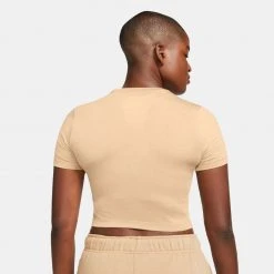 Nike Sportswear Essential Γυναικεία Crop Top HEMP/WHITE -Γυναικεία Ρούχα Εκπτώσεις nike w nsw essntl tee slim crp lbr 4