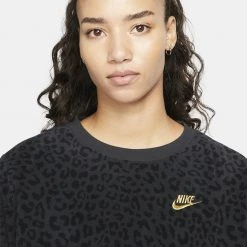 Nike Nike Sportswear Γυναικεία Μπλούζα Φούτερ OFF NOIR -Γυναικεία Ρούχα Εκπτώσεις nike w nsw flc gx aop crew ftra 2