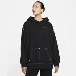 Nike Sportswear Swoosh Γυναικεία Mπλούζα με Kουκούλα BLACK/BLACK/WHITE/WHITE
