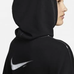 Nike Sportswear Swoosh Γυναικεία Mπλούζα με Kουκούλα BLACK/BLACK/WHITE/WHITE -Γυναικεία Ρούχα Εκπτώσεις nike w nsw swsh flc hoodie 9