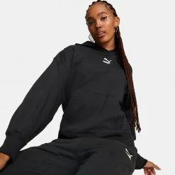 Puma Classics Oversized Hoodie TR Γυναικεία Μπλούζα με Κουκούλα PUMA BLACK