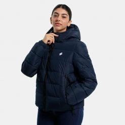 Γυναικεία Superdry D1 Hooded Spirit Sports Puffer Γυναικείο Μπουφάν DEEP NAVY
