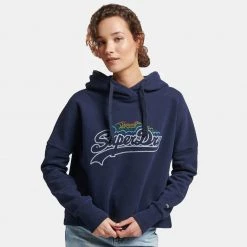 Superdry D1 Vintage Logo Rainbow Γυναικεία Μπλούζα με Μακρύ Μανίκι NAUTICAL NAVY