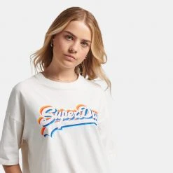 Γυναικεία Superdry D1 Vintage Logo Rainbow Γυναικείο T-Shirt OFF WHITE