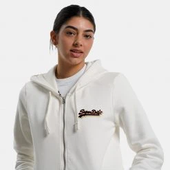 Superdry D1 Vintage Rainbow Γυναικεία Ζακέτα OFF WHITE -Γυναικεία Ρούχα Εκπτώσεις superdry d1 vintage logo rainbow ziphood fouter gu 2