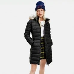 Γυναικεία Tommy Jeans Essential Hooded Down Γυναικείο Μπουφάν BLACK