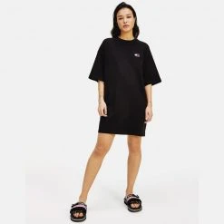 Γυναικεία Tommy Jeans Oversized Badge Tee Γυναικείο Φόρεμα BLACK