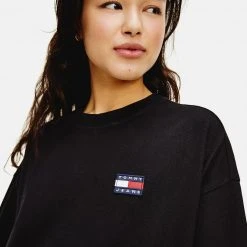 Γυναικεία Tommy Jeans Oversized Badge Tee Γυναικείο Φόρεμα BLACK -Γυναικεία Ρούχα Εκπτώσεις tommy jeans tjw oversized badge tee dress 5