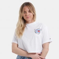 Γυναικεία Tommy Jeans Γυναικείο T-Shirt WHITE -Γυναικεία Ρούχα Εκπτώσεις tommy jeans tjw ovrszd crop philosotees 3 ss 2