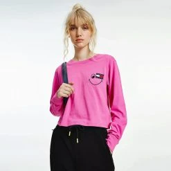 Tommy Jeans Smiley Badge Γυναικεία Μπλούζα με Μακρύ Μανίκι Vivid Fuchsia