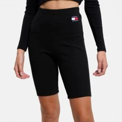 Γυναικεία Tommy Jeans Γυναικείο Biker Σορτς BLACK -Γυναικεία Ρούχα Εκπτώσεις tommy jeans tjw rib badge cycle short 2