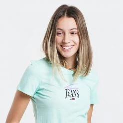 Γυναικεία Tommy Jeans Skinny Essential Logo Γυναικείο T-shirt Clear Lagoon -Γυναικεία Ρούχα Εκπτώσεις tommy jeans tjw skinny essential logo 1 ss 2