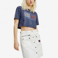 Γυναικεία Tommy Jeans Super Flag Repeat Γυναικείο Crop T-shirt TWILIGHT NAVY
