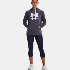 Under Armour Rival Fleece Γυναικεία Μπλούζα με Κουκούλα Tempered Steel//White -Γυναικεία Ρούχα Εκπτώσεις under armour rival fleece logo hoodie 3