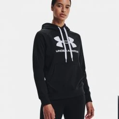 Under Armour Rival Fleece Γυναικεία Μπλούζα με Κουκούλα Black / White / White -Γυναικεία Ρούχα Εκπτώσεις under armour rival fleece logo hoodie 6