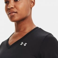 Γυναικεία Under Armour UA Tech™ V-Neck Γυναικείο T-shirt Black / / Metallic Silver -Γυναικεία Ρούχα Εκπτώσεις under armour tech ssv solid 2