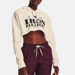 Under Armour Project Rock Crop Fleece Γυναικεία Μπλούζα με Κουκούλα Summit White/Black/Summit White
