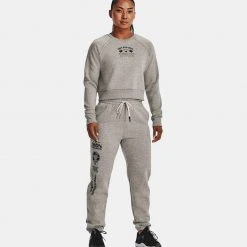 Under Armour Fleece Γυναικεία Μπλούζα Φούτερ Pewter Medium Heather//Black -Γυναικεία Ρούχα Εκπτώσεις under armour ua pjt rck hm gym flc crw 5