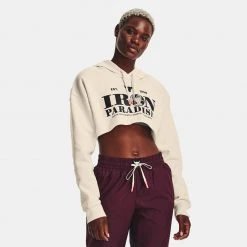 Under Armour Project Rock Rival Terry Γυναικεία Μπλούζα με Κουκούλα Dark Maroon/Blitz Red/Summit White