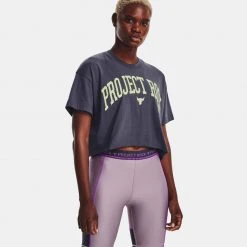Γυναικεία Under Armour Project Rock Γυναικείο T-Shirt Tempered Steel//Phosphor Green