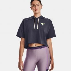 Under Armour Project Rock Rival Terry Γυναικεία Μπλούζα με Κουκούλα Tempered Steel//Summit White